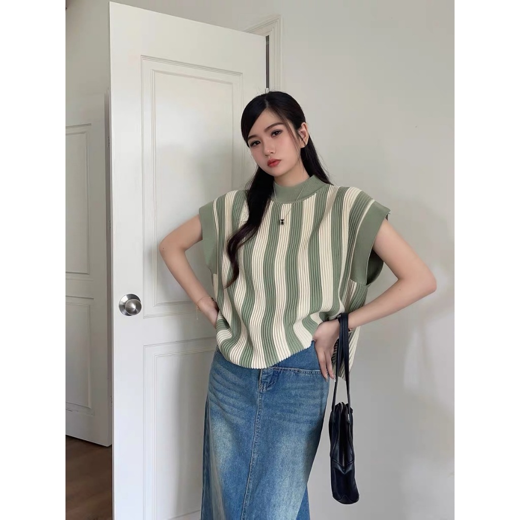 Miss M Turtle Neck Stripe Oversize Knitted Top 689 | Shopee Philippines