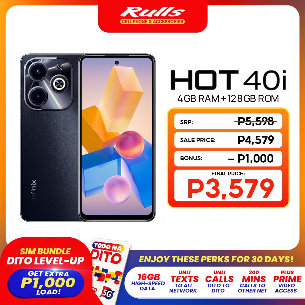 Infinix Hot 40i Smartphone 4gb128gb Unisoc T606 50mp Main Camera Earn P1000 Bonus Load 7187