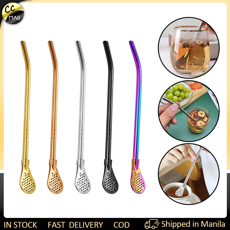 5pcs Stainless Steel Straw Reusable Tea Tools Drinking Straw Spoon ...
