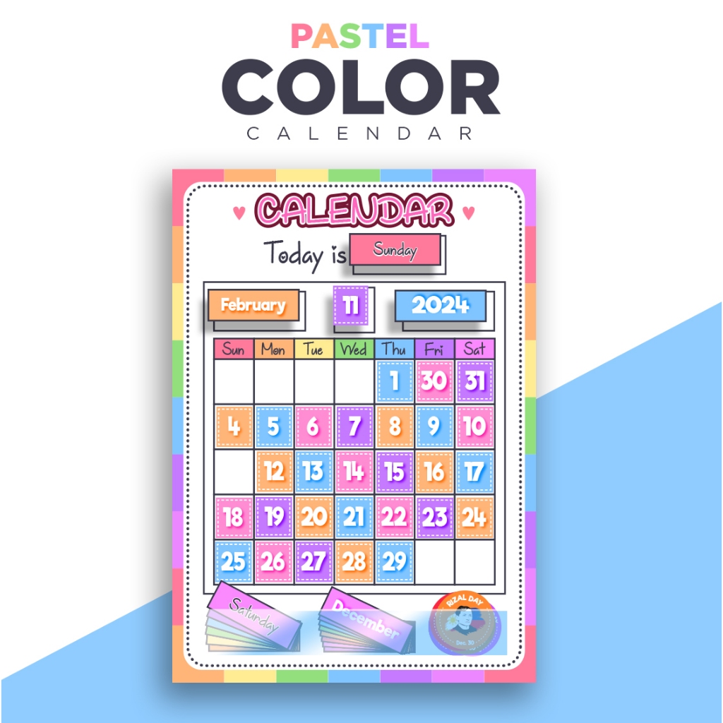 My Calendar Chart - Colorful pastel colors | Shopee Philippines