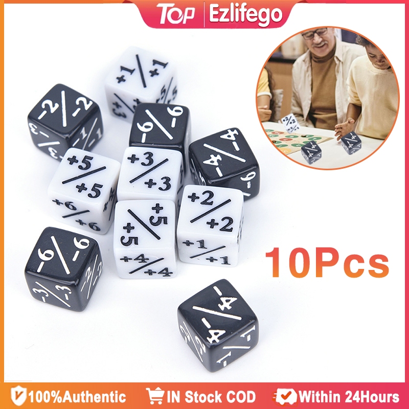 10 Pcs Plus (+) / Minus (-) Acrylic Dice Counters Board Game Cube Dices ...