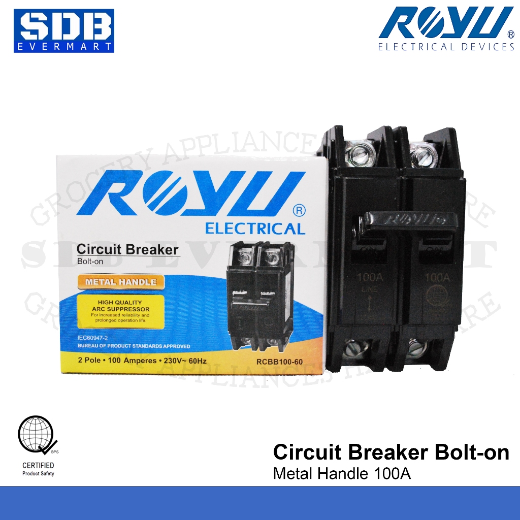 Royu-Circuit Breaker Bolt On Breaker with Metal Handle-2 Pole 100A ...