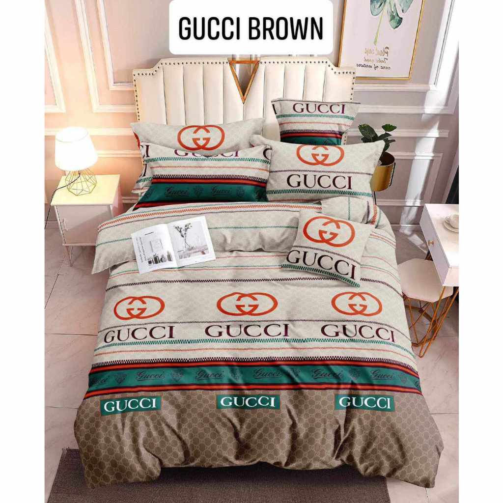 Gucci Brown 3in1 Gartered Bedsheets w/ 2 pillowcases 100 Premium
