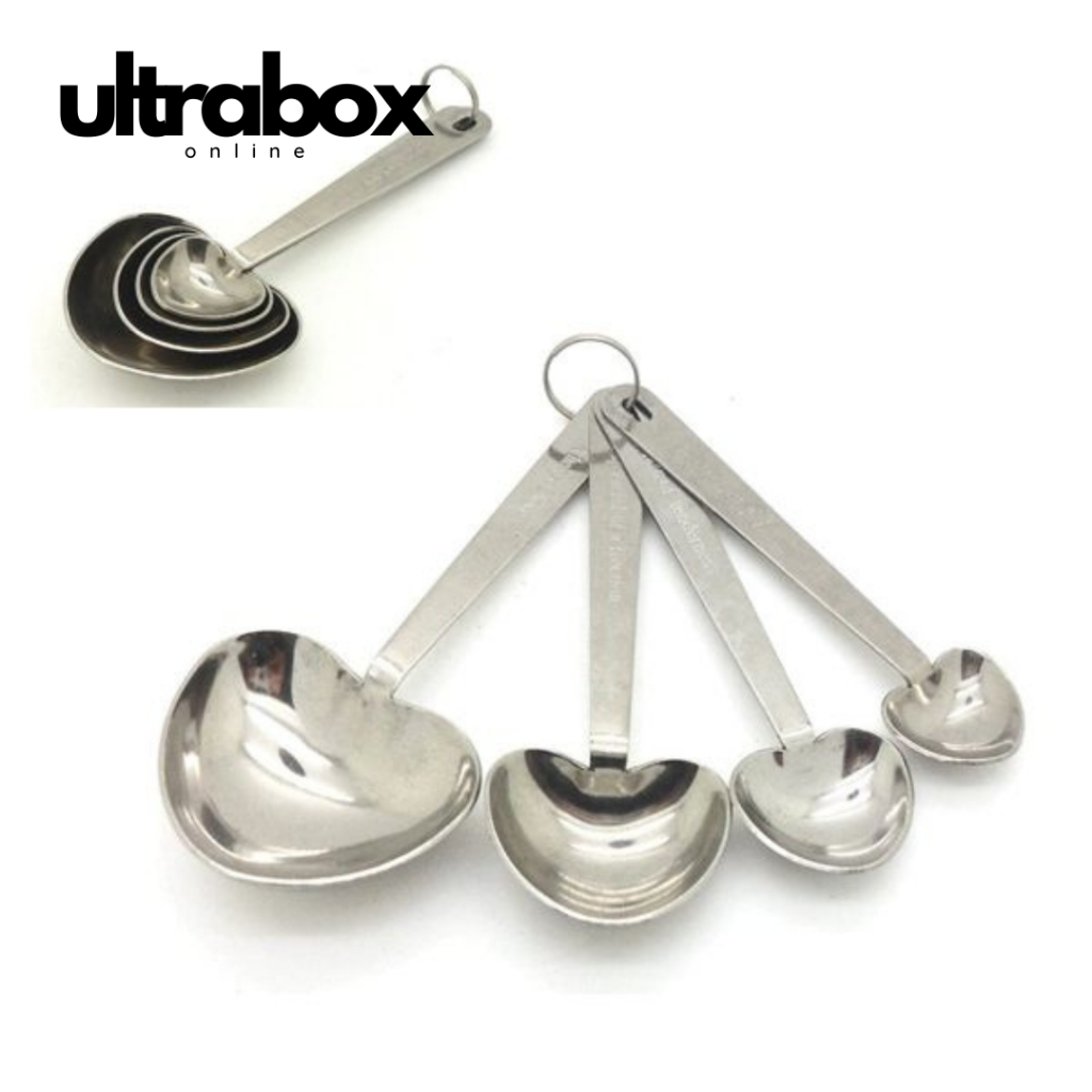 4PCS Stainless Steel Measuring Spoons Heart/Round Shaped Hygienic ...