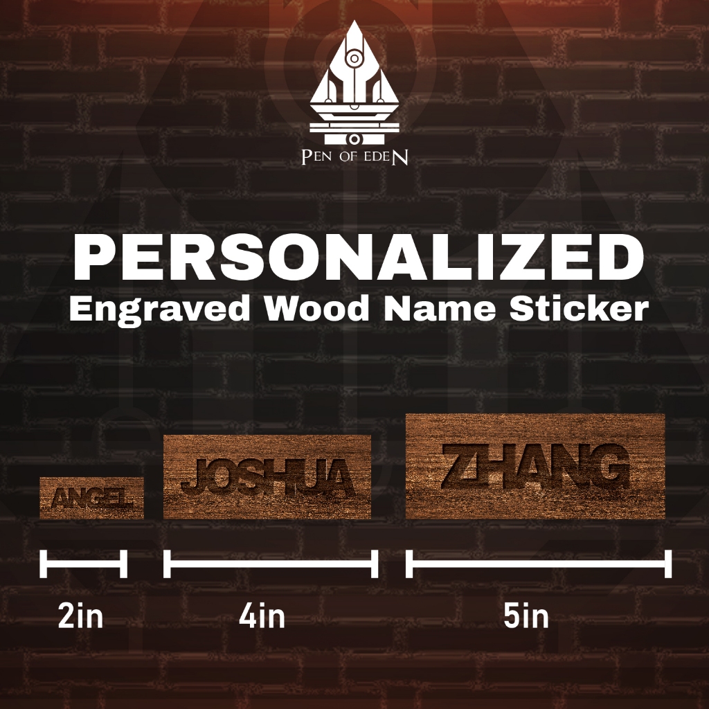 Engraved Wood Name Sticker - Waterproof Scratch Proof Vinyl Sticker for ...