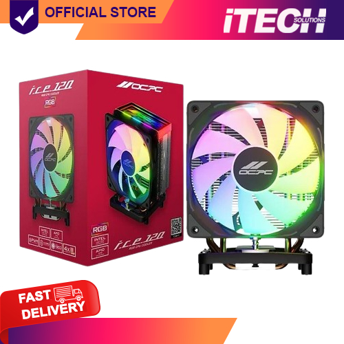 OCPC I.C.E. 120 ARGB CPU AIR COOLER 4*HEATPIPE/1*120MM-FAN (BLACK ...