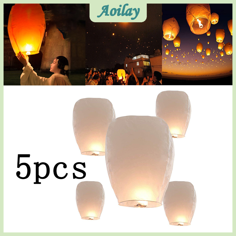 5pcs Sky Lantern Flying Wishing Lamp Pure White Chinese Kongming ...