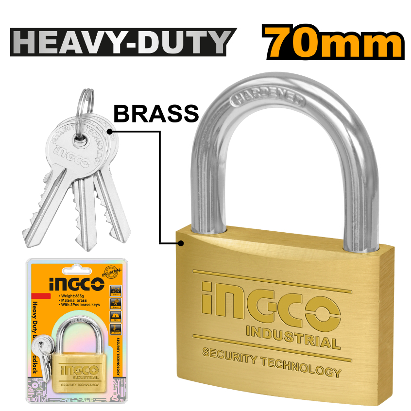 BUILDMATE Ingco Brass Padlock SHORT Shackle 50MM - 70MM Anti-Theft ...