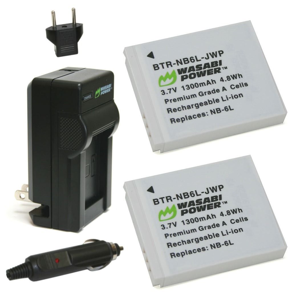 Wasabi Power NB6L NB6LH 1300mAh 2pcs Battery and LCHSLB10A Charger