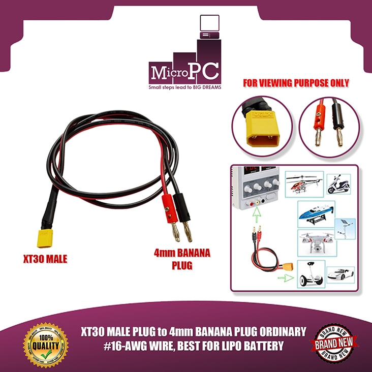 MICRO PC XT30 MALE PLUG to 4mm BANANA PLUG ORDINARY #16-AWG WIRE, BEST ...