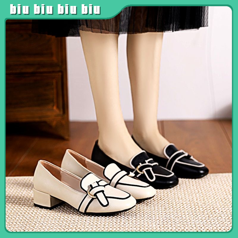 Loafers Spring And Autumn New Versatile British Style Butterfly Leather  Shoes Women's High Heels