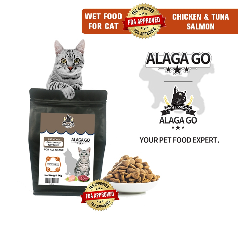 1Kg Cat Dry Food Bag Beef/Chicken Flavored Dry Cat Food ALAGAGO Healthy