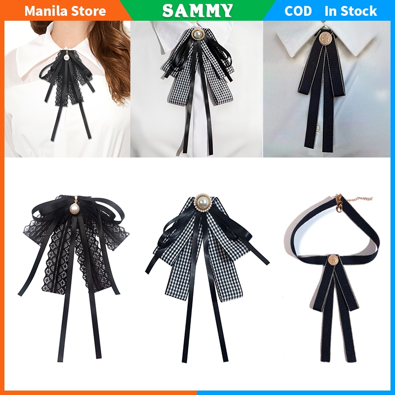 JK Black Bow Tie Lace Bow Tie Brooch Style Shirt Lapel Pin | Shopee ...