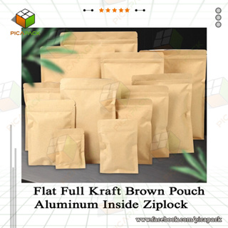 50pcs Flat Full Kraft Brown Pouch Aluminum Inside Ziplock packaging ...