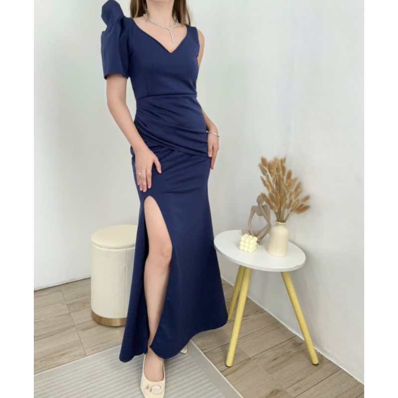 one shoulder filipiniana dress One-Sided Filipiniana Sleeves Ruffled Skirt Dress
