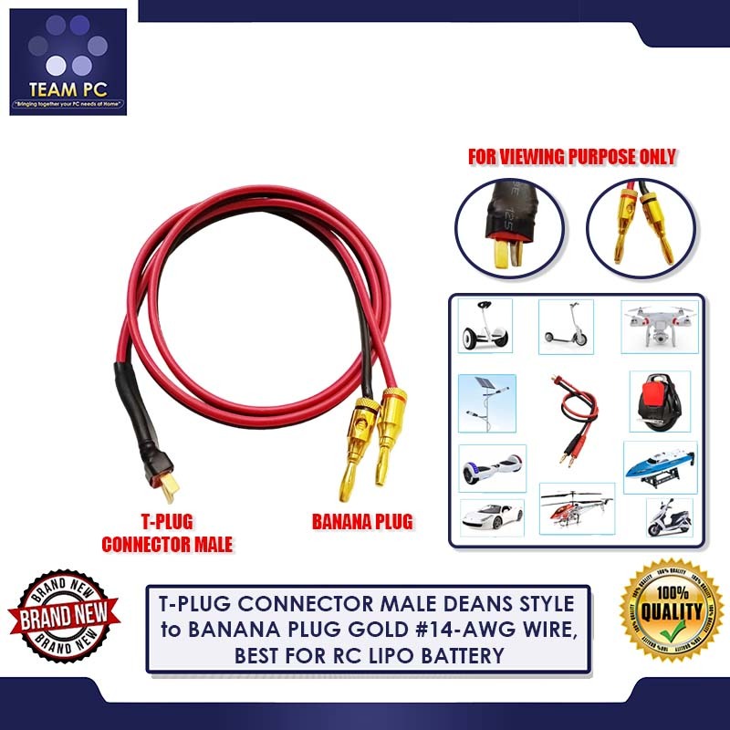 Team Pc T Plug Connector Male Deans Style To Banana Plug Gold 14 Awg Wire Best For Rc Lipo 5506