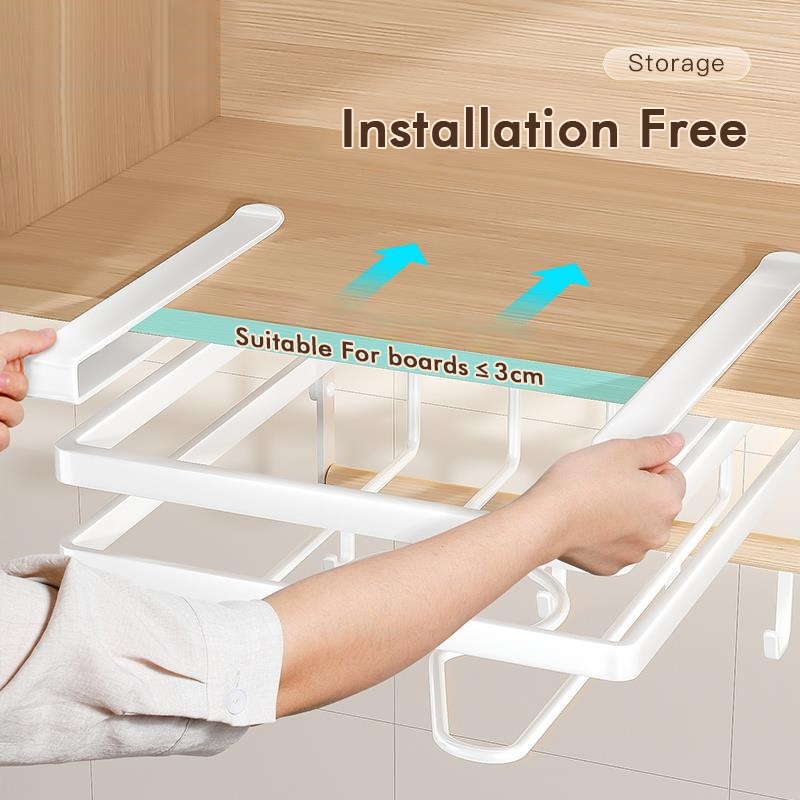 GSlife Hanging Rack under Kitchen Cabinet with Cup Holder Hook ...