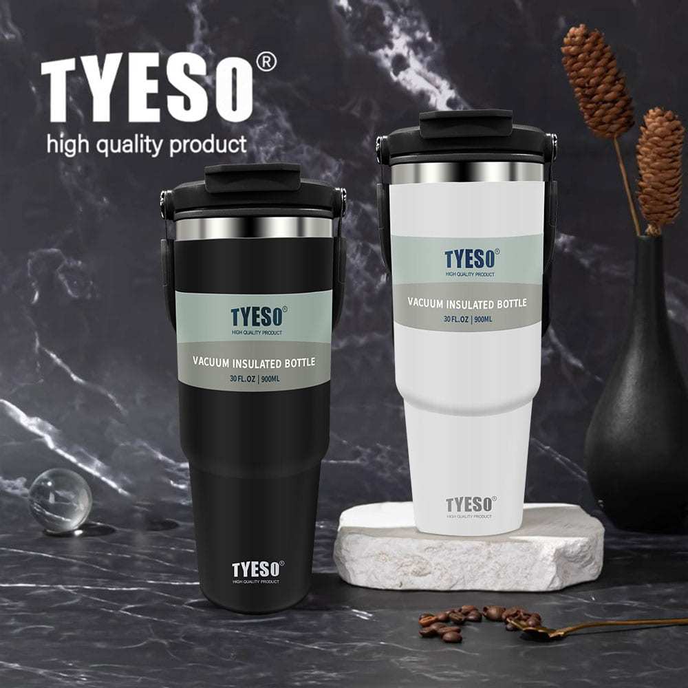 Original Tyeso Vacuum Insulated Tumbler Hot And Cold With Straw Handle