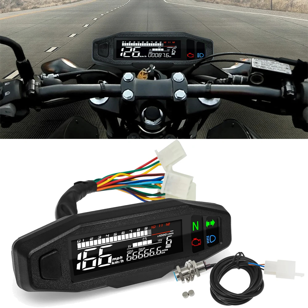 KR200 Universal LCD Digital Motorcycle Meter Speedometer Odo-meter ...