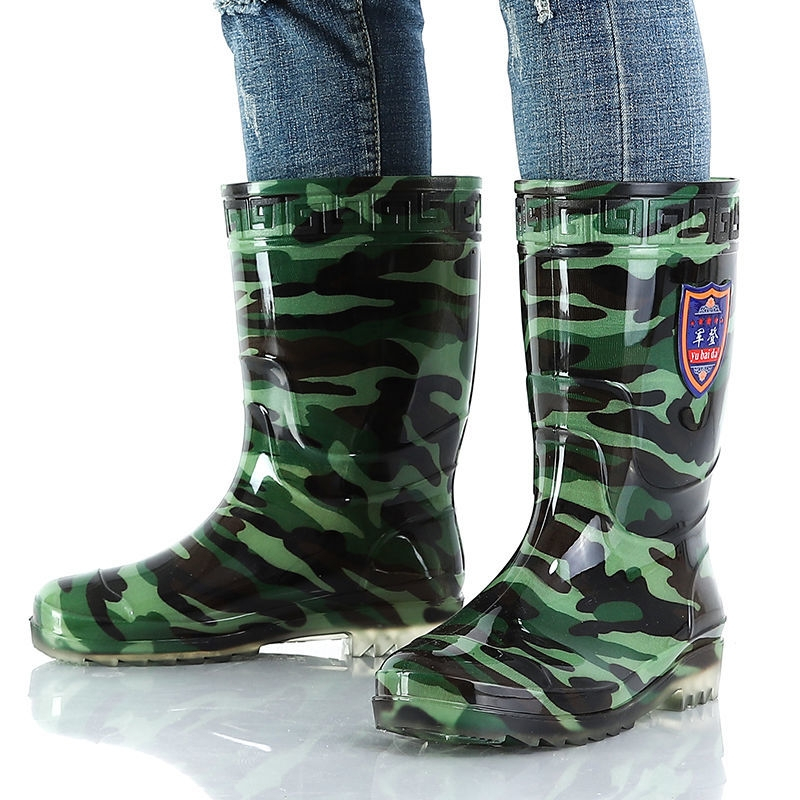 Long tube camouflage unisex non-slip rain boots Men's&Women's Shoes ...