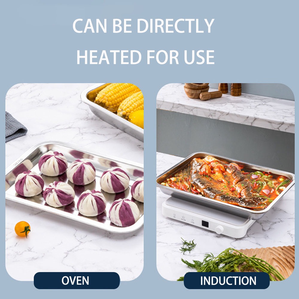 ROWE Stainless Food Warmer Square Tray Serving Plate Makapal Thick Food ...