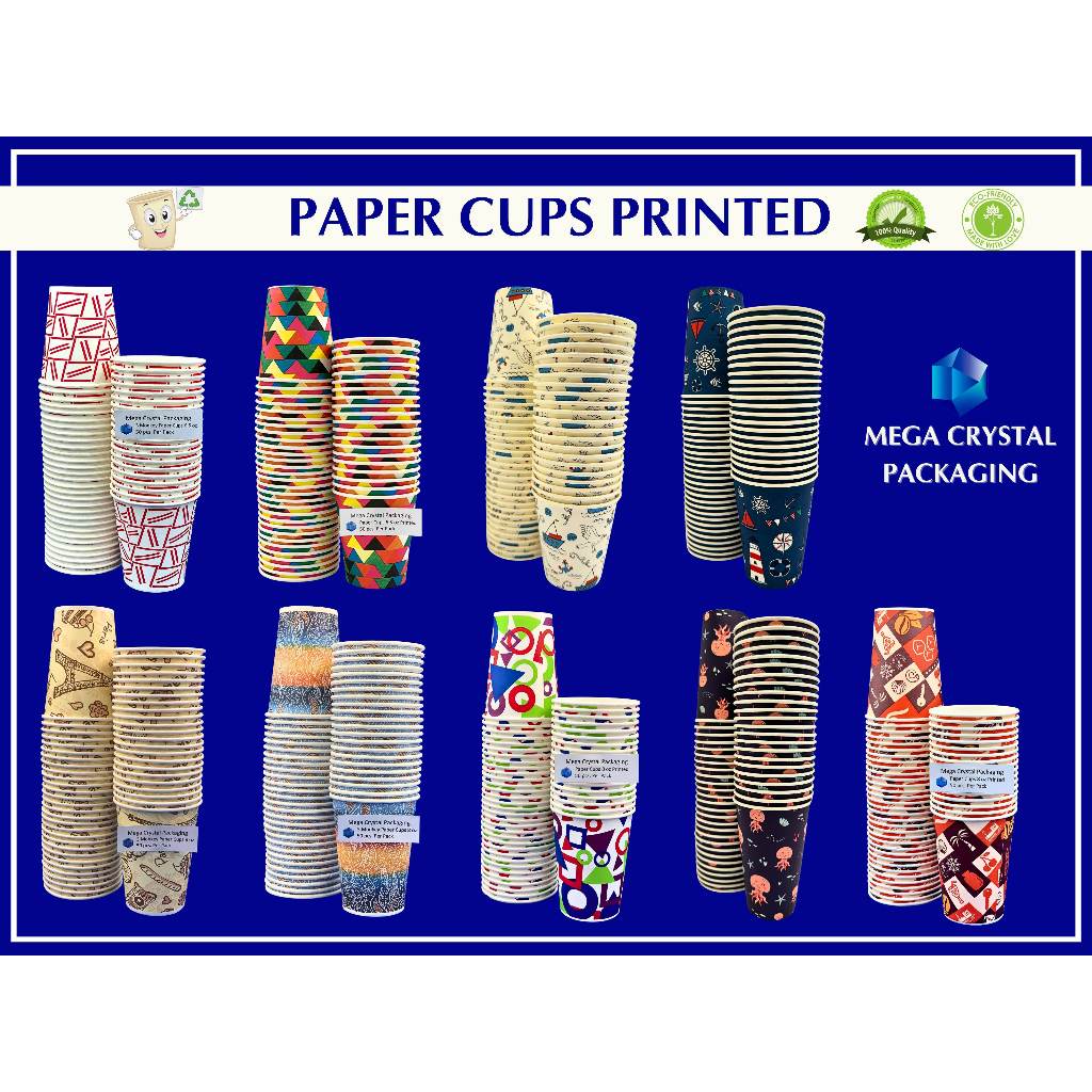 [ 50 Pcs ] Paper Cup Plain / Printed / Party Cups / Cups 5 oz / 6.5 oz ...