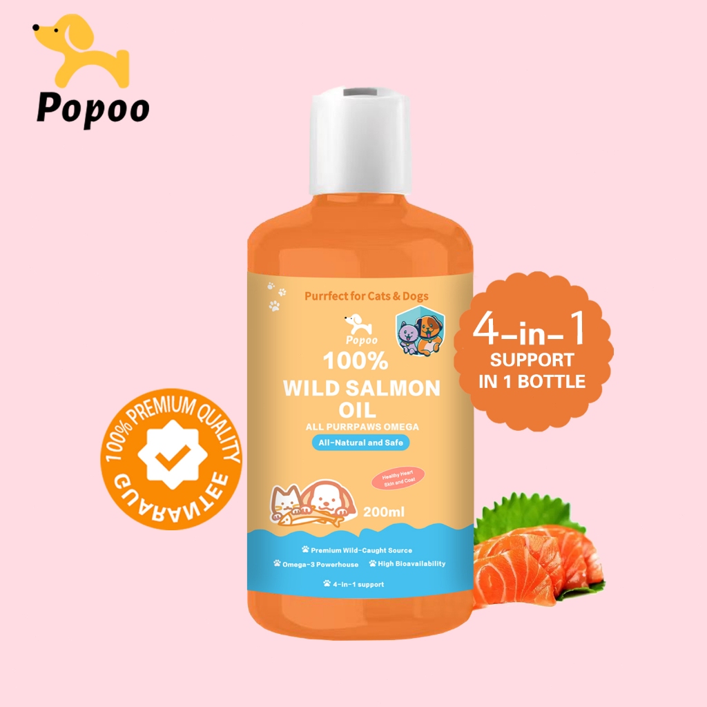 Popoo 100% Wild Salmon Oil for Dogs & Cats, Omega-3 Skin & Coat Healthy ...