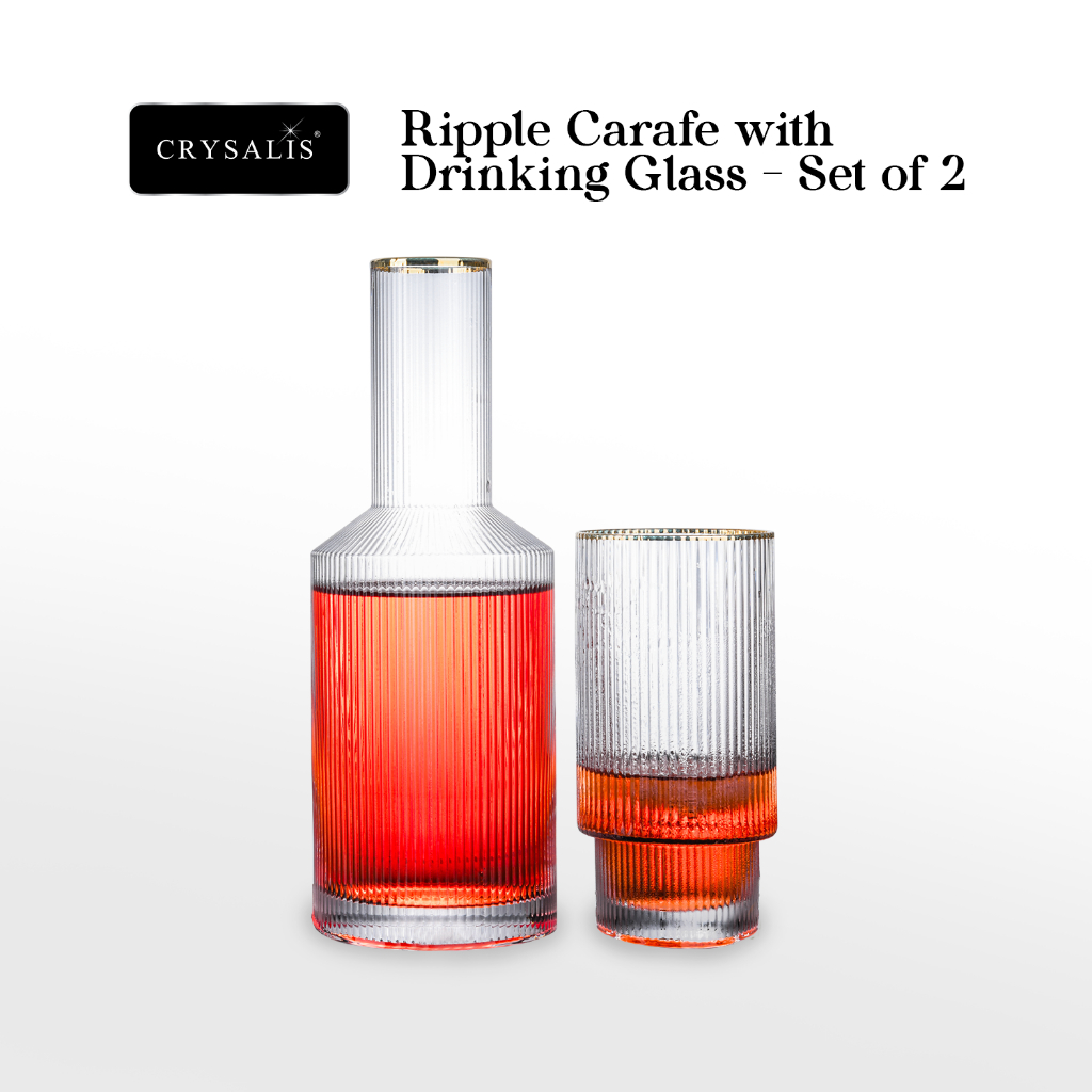 CRYSALIS Gold Rim Ripple Carafe w/ Glass 790ml | 26.7oz [Set of 2 ...