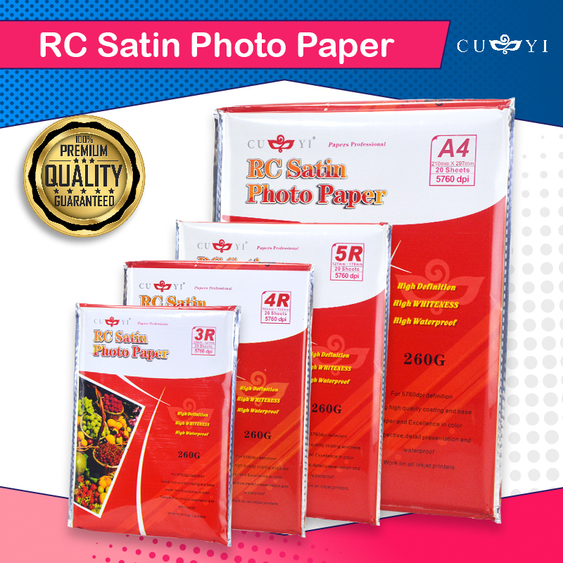 CUYI RC Satin Photo Paper 260gsm A4 | 5R | 4R | 3R Size Resin Coated ...