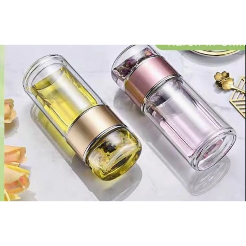 Double wall Glass Tea Tumbler with infuser 350ml