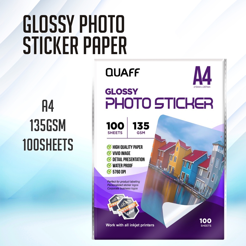 QUAFF Inkjet Photo Sticker Paper Glossy 135GSM 90GSM A4 Size 20 50