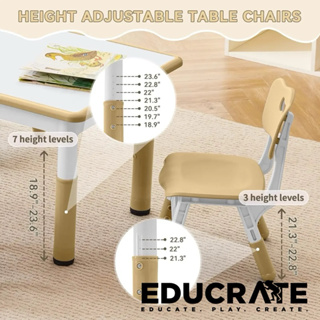 educratePH 120x60cm and 2 chair Kids table and Chair Adjustable Height