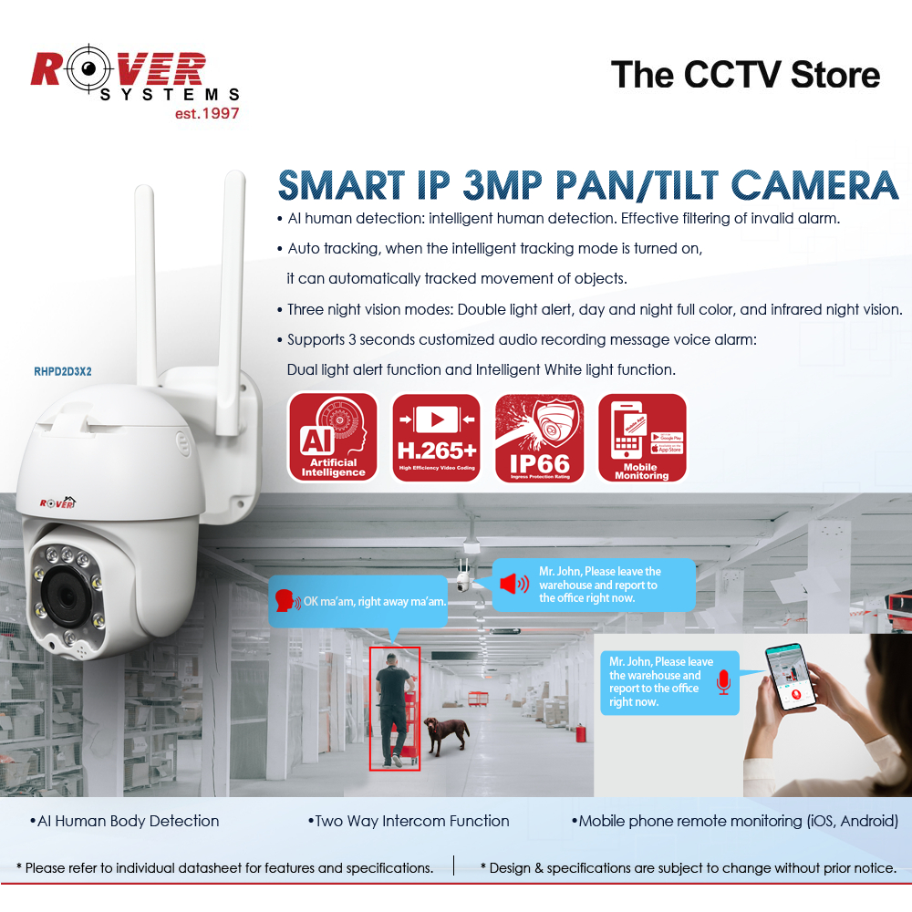 Rover Systems 3MP Smart Mini PT Pan/Tilt Wireless Two Way Audio CCTV IP ...