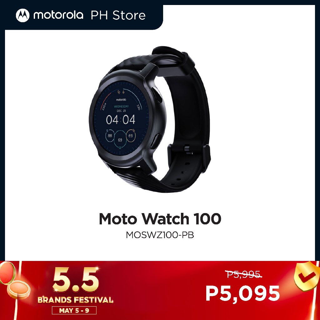 Motorola moto watch 100 MOSWZ100PB Phantom BlackAluminium1.3'LCDBT