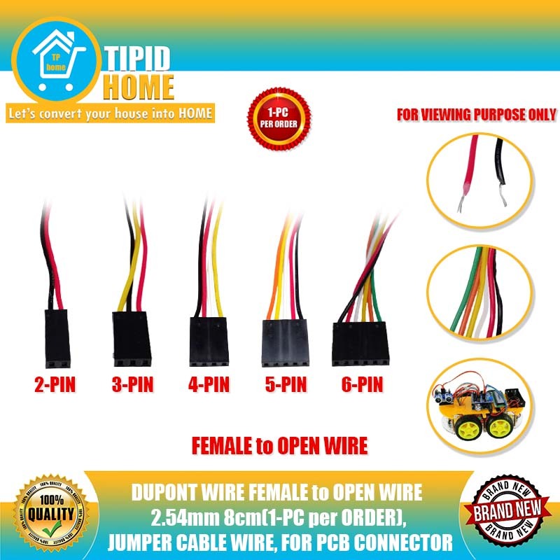 TIPID HOME DUPONT WIRE FEMALE to OPEN WIRE 2.54mm 8cm(1-PC per ORDER ...