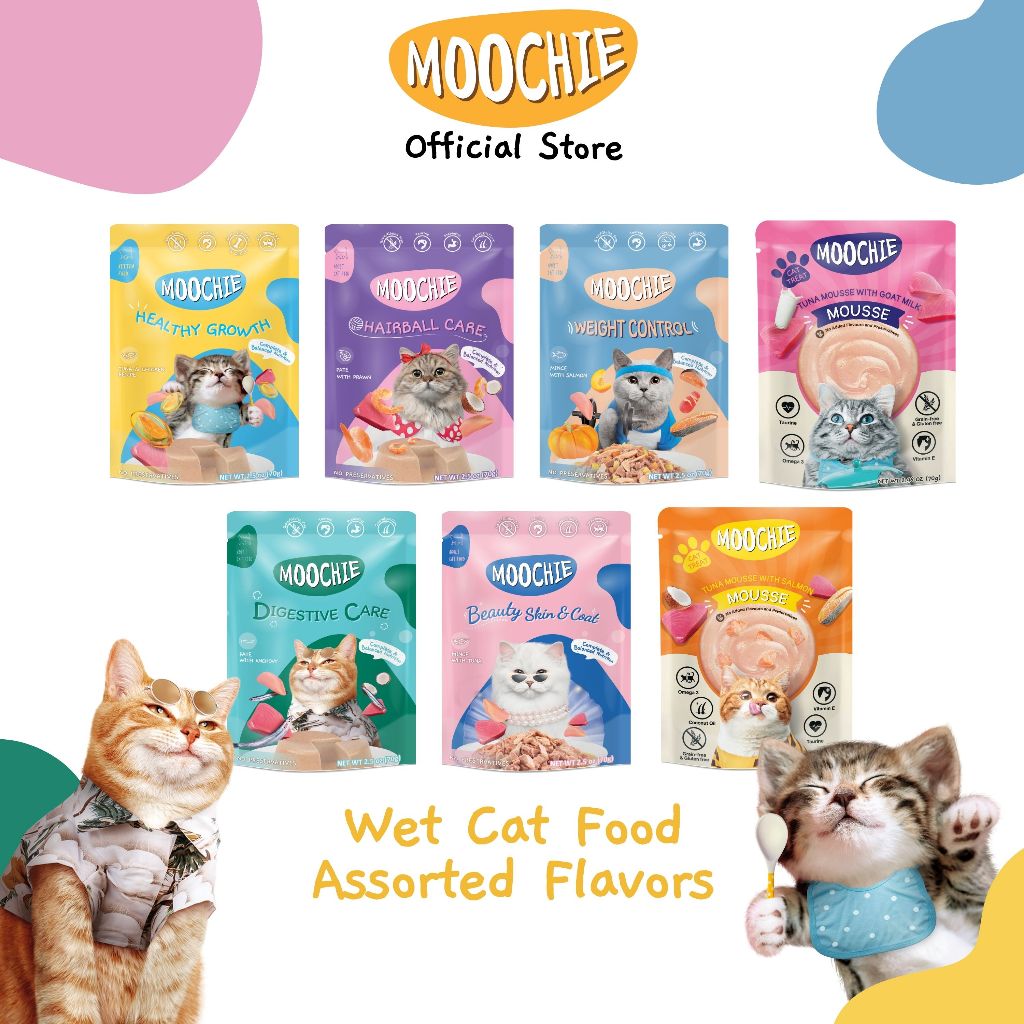 Moochie Wet Cat Food Mince Pate Mousse Assorted Flavors With Unique ...