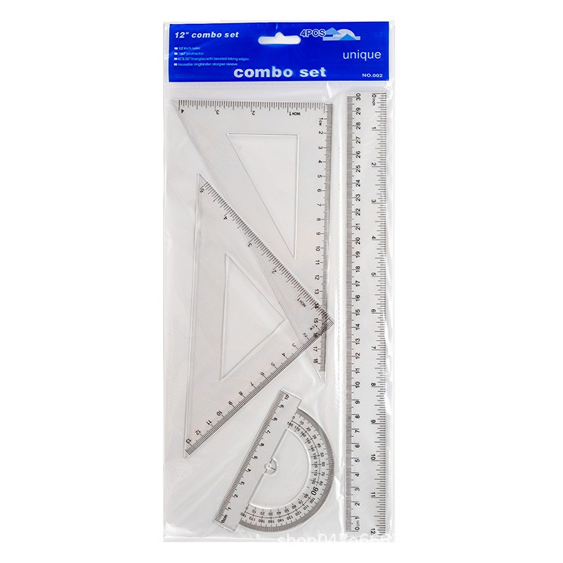 4 in 1 Plastic Transparent Ruler Set 30CM School Stationery Supplies ...