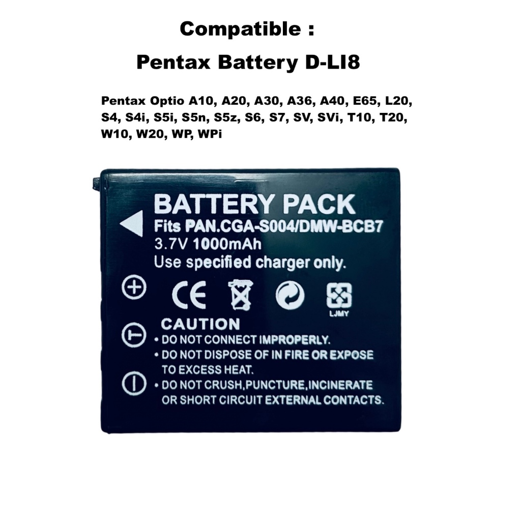 Batterie Li-ion 800mAh 3.7V Pour Appareils Photo Pentax Optio - Compatible Plusieurs Modèles, Neuf Sous Blister