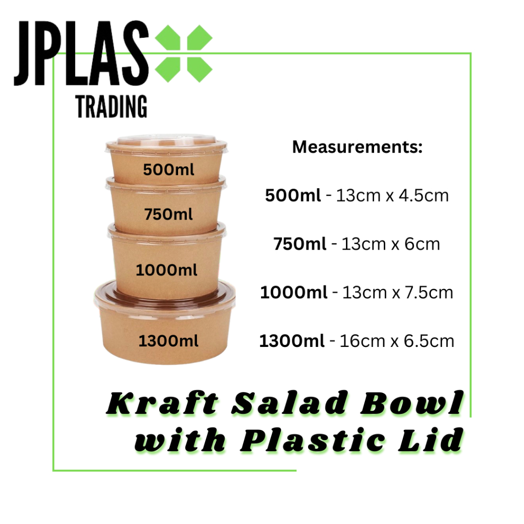25 pcs - Kraft Salad Bowl Biodegradable Disposable Paper Bowl with ...
