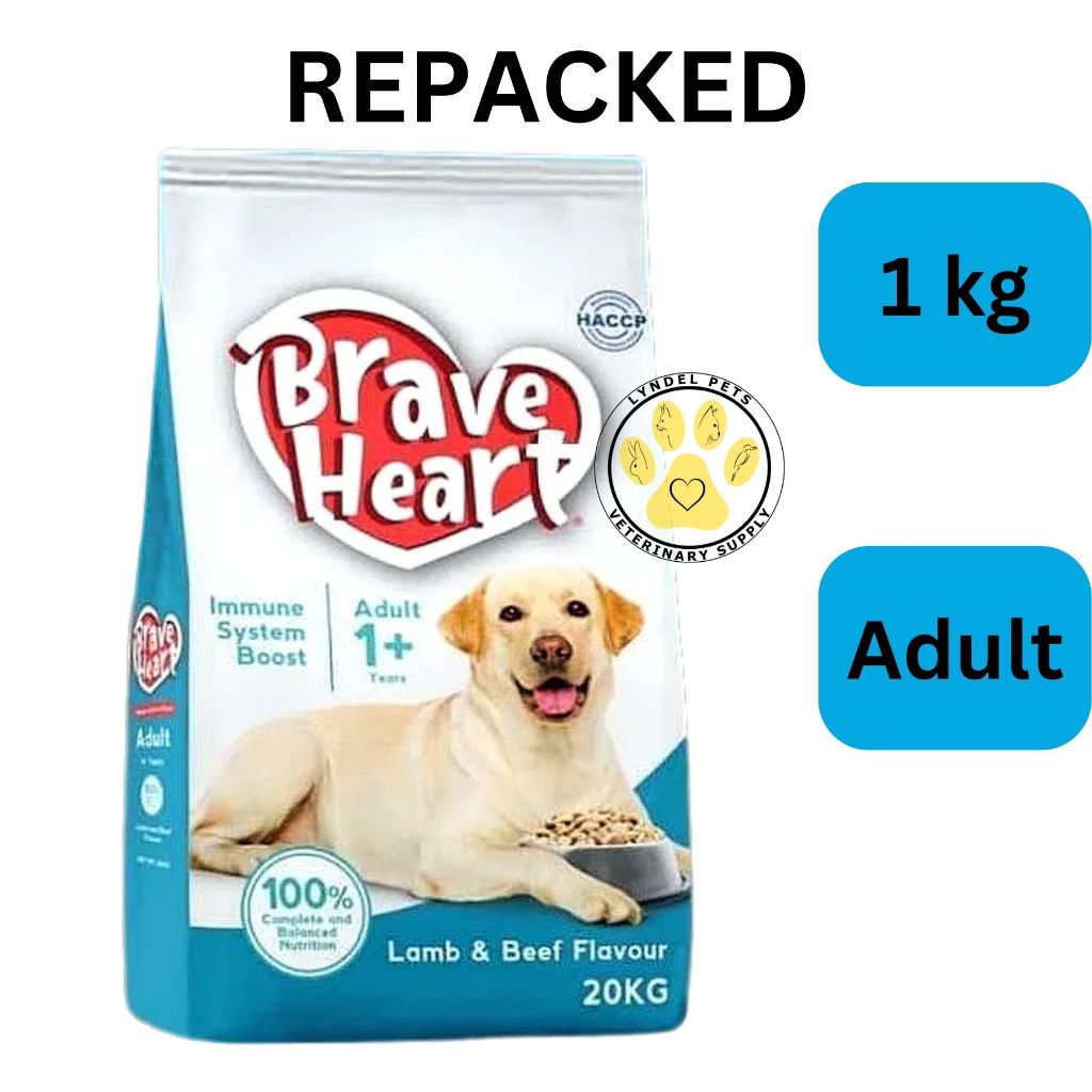 BRAVEHEART Adult Lamb Beef Dog Dry Food 1 kg REPACKED Brave Heart REPACK