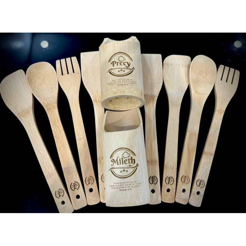 Personalized Bamboo Kitchen Utensils (6-pc set, laser engraved - Sealed ...