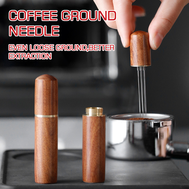 Lahome Stainless Steel Coffee Tamper Needles Distributor Wood Handle ...