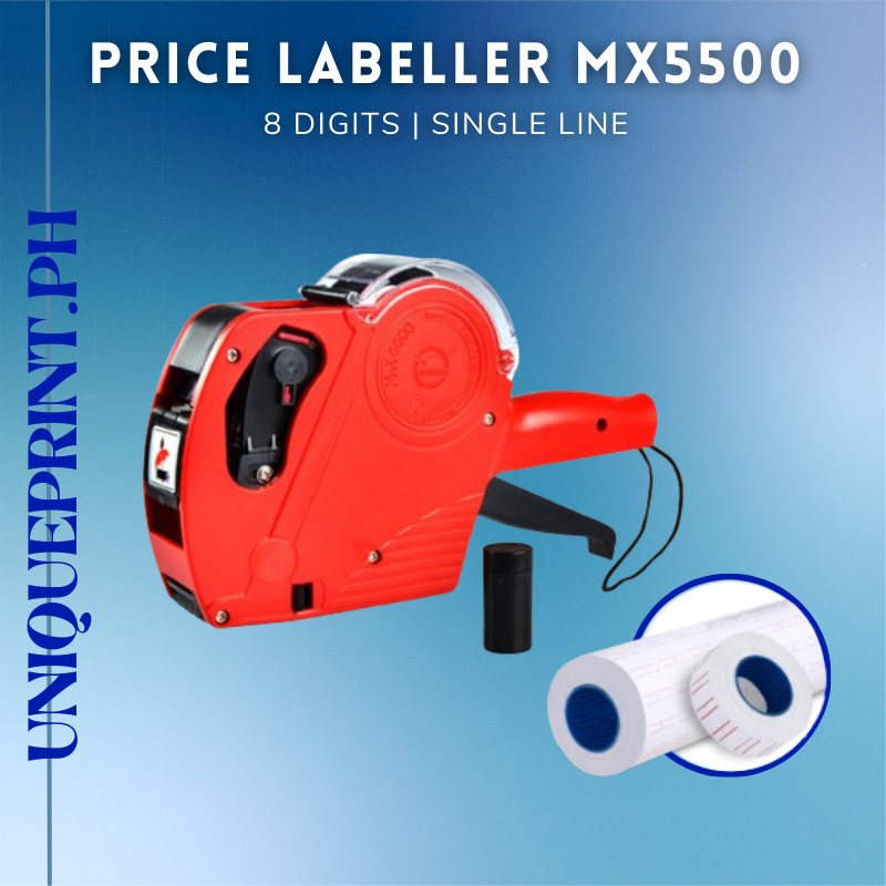 MX-5500 Red Price Tag Gun 8-digits Single and White Price Tag Sticker ...