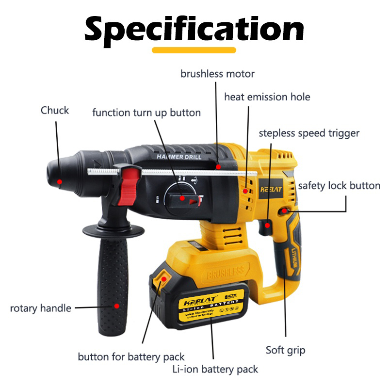 KEELAT KWHD001 Rotary Hammer Drill Electric Cordless Brushless Hammer ...