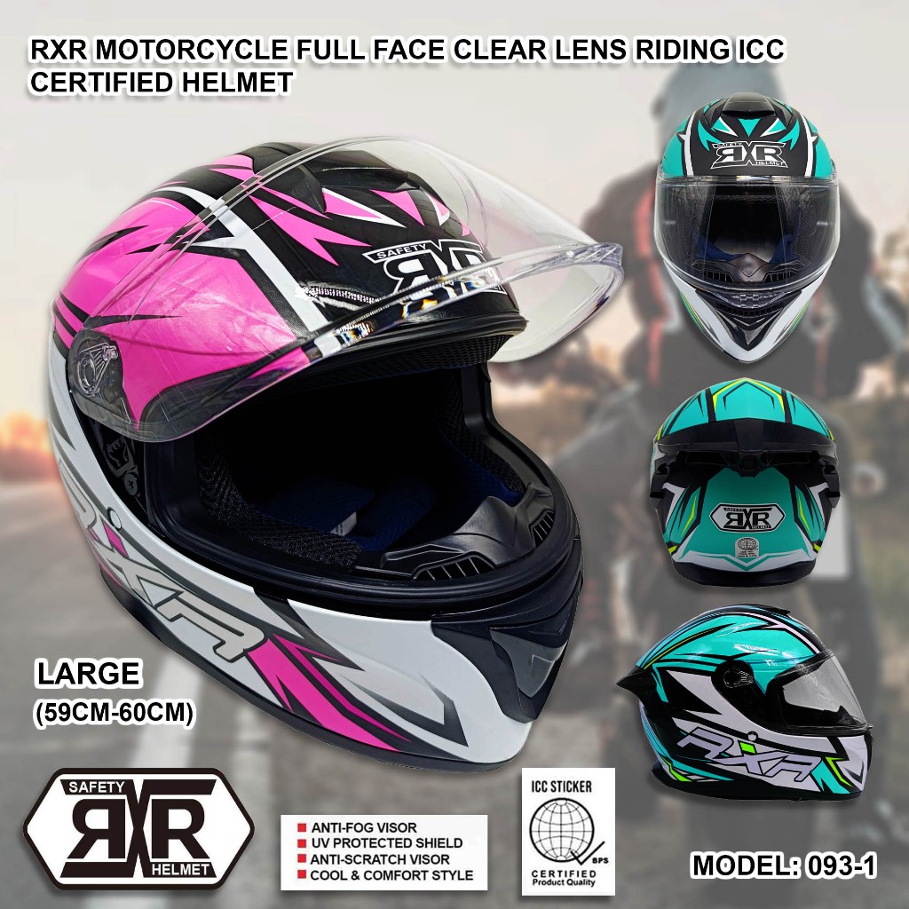 RXR Motorcycle CLEAR VISOR FULL FACE HELMET WITH ICC (BPS) SIZE 59-60CM ...
