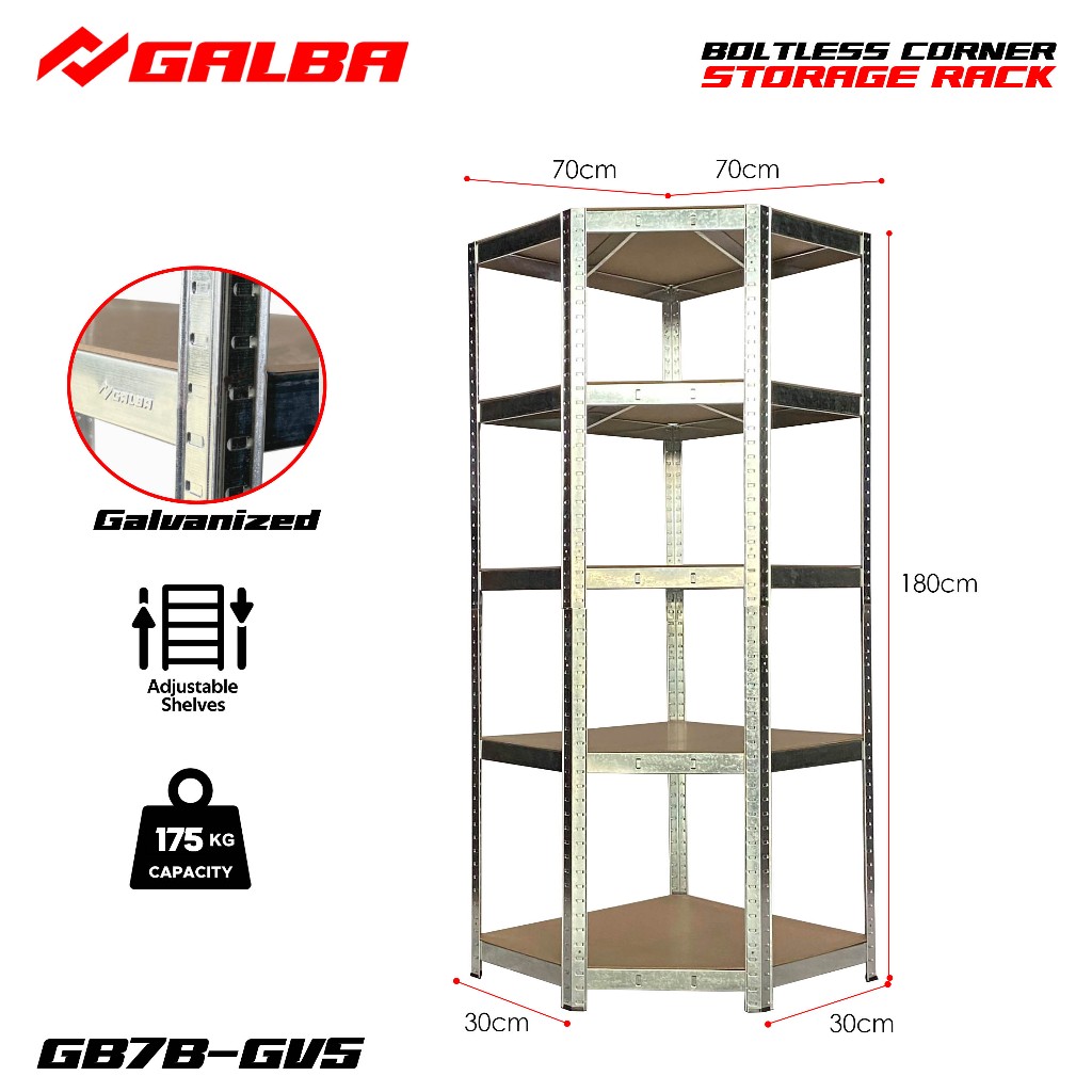 GALBA Boltless CORNER Steel Shelving Storage Rack GB7B 5 Layers ...