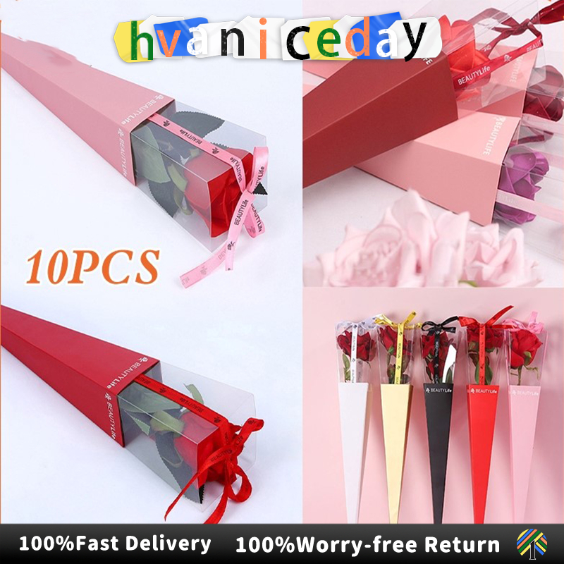 10pcs PVC Bouquet Packaging Box Folding Rose Packaging Bag Cone Flower ...