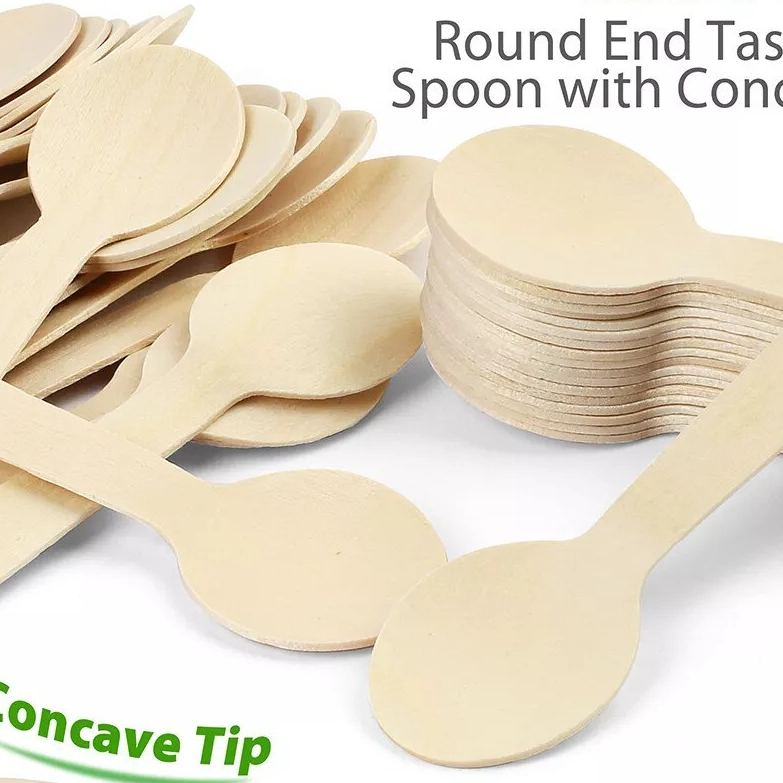 Disposable Wooden & Plastic Sundae Spoons 50pcs. pudding yogurt ice ...