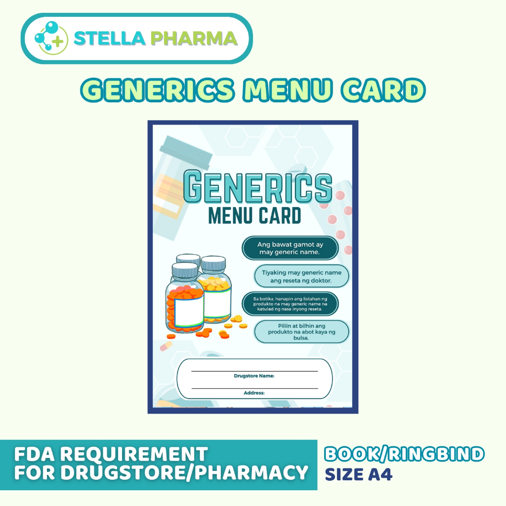 Generics Menu Card for Drugstore/Pharmacy - FDA Requirement | Shopee ...