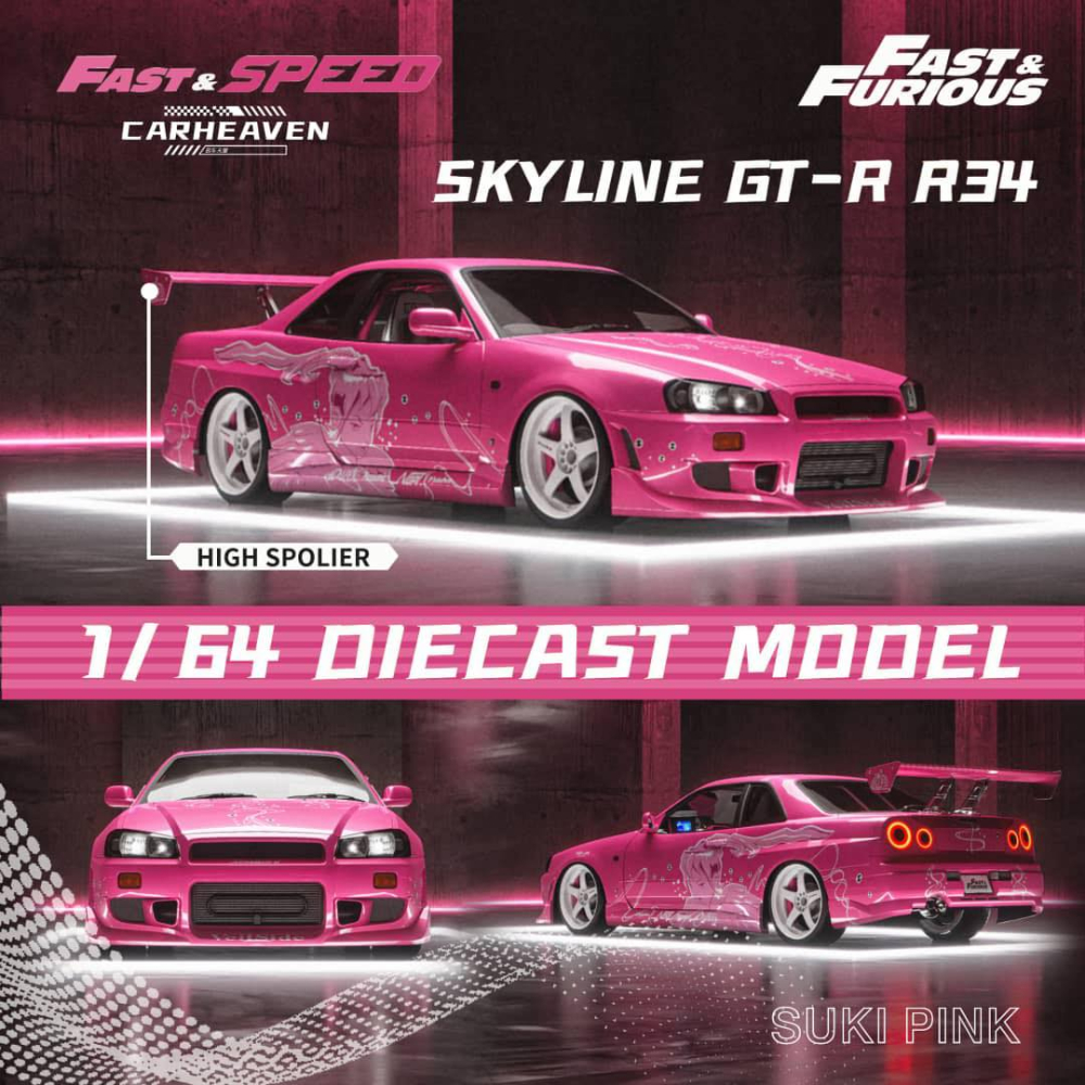 Fast Speed 164 Scale Nissan Skyline GT-R R34 Z-Tune HighWing FNF Suki Pink  Livery Die-cast Car | Shopee Philippines